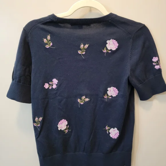 Brooks Brothers Blue Floral Embroidered Needlepoint Grannycore Sweater Size S - Picture 6 of 8